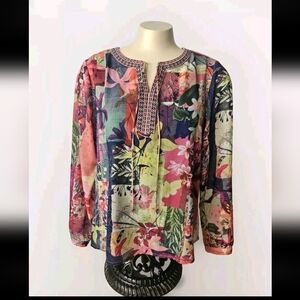 Christopher & Banks Womens Petite Small Colorful Sheer Blouse Top With Cami NWT